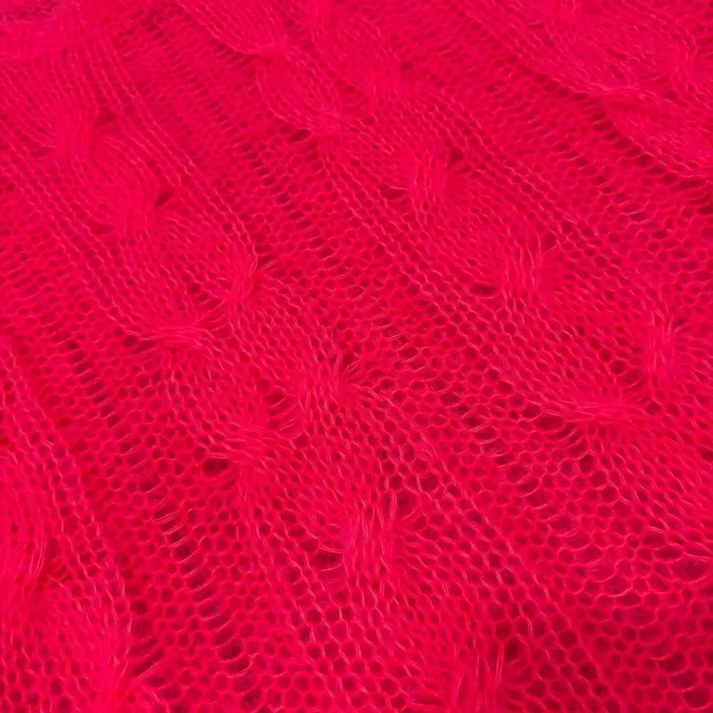 Anthropologie Posey Stitchy Distressed Open Knit Wool Sweater Pink Size XS